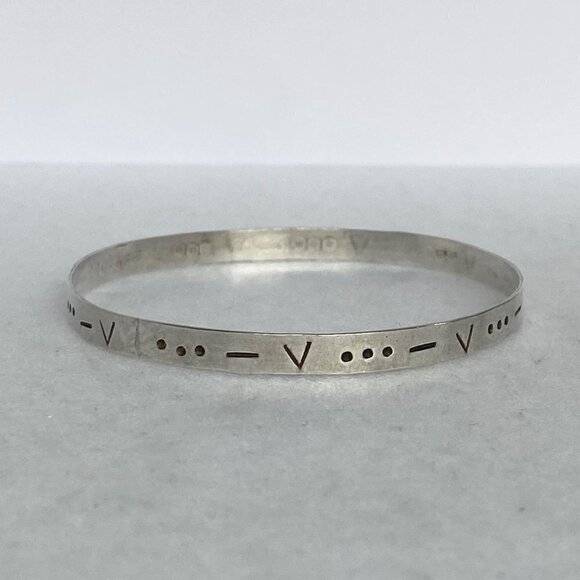 Sterling Silver 925 Round Stamped Pattern Etched Thin Bangle Bracelet 7.75" - Picture 16 of 16